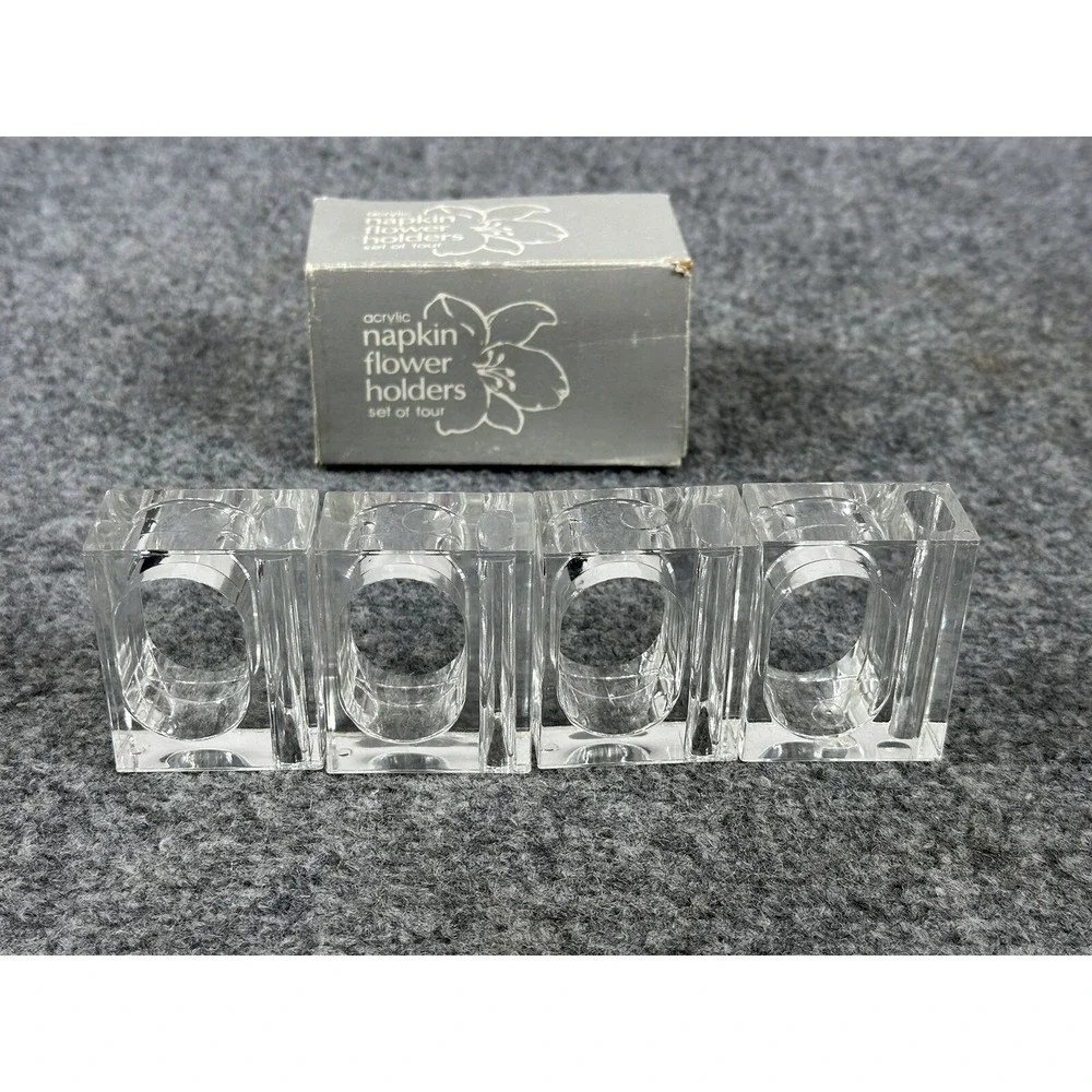 Vtg Twos Company Clear Plastic‎ Acrylic Napkin Rings Flower Holder Vase Lucite 4